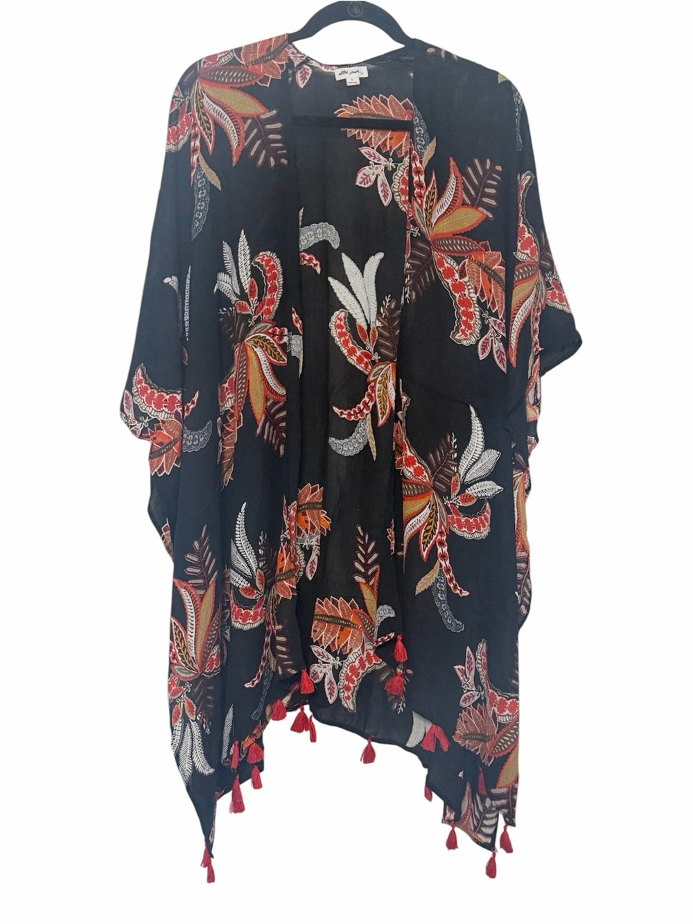 Ultra Pink Boho Kimono Duster Swim Cover Up with red tassels size a1X